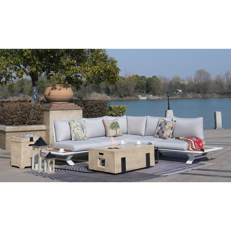 5 - Person Patio Conversation Set with Cushions, White, White