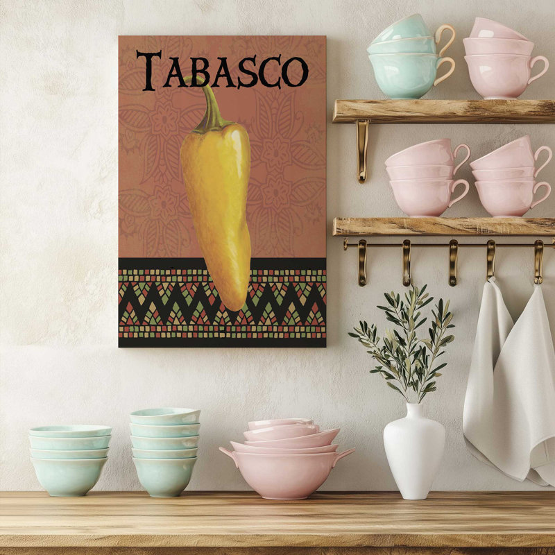 Poivre Tabasco avec bordure motif terra, Toile tendue, Toile tendue, H 18 po x l 12 po
