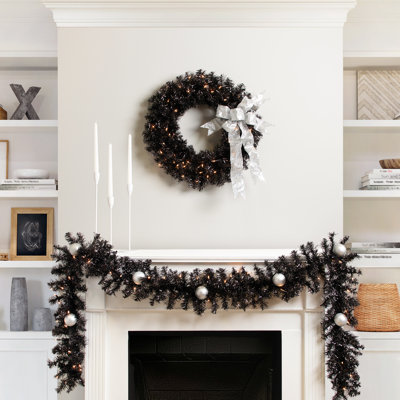 Pre-Lit Artificial Tinsel Christmas Garland - 9' X 8" - Clear Lights