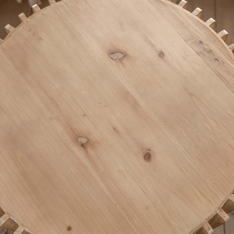 Table d'appoint cylindrique rétro, motif à relief vertical texturé avec détails en bois de sapin massif, aucun assemblage requis