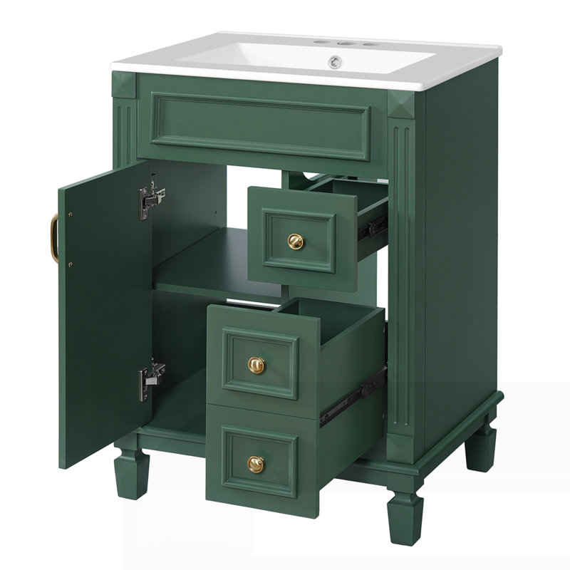 Meuble-lavabo 24 po avec lavabo en céramique, Vert