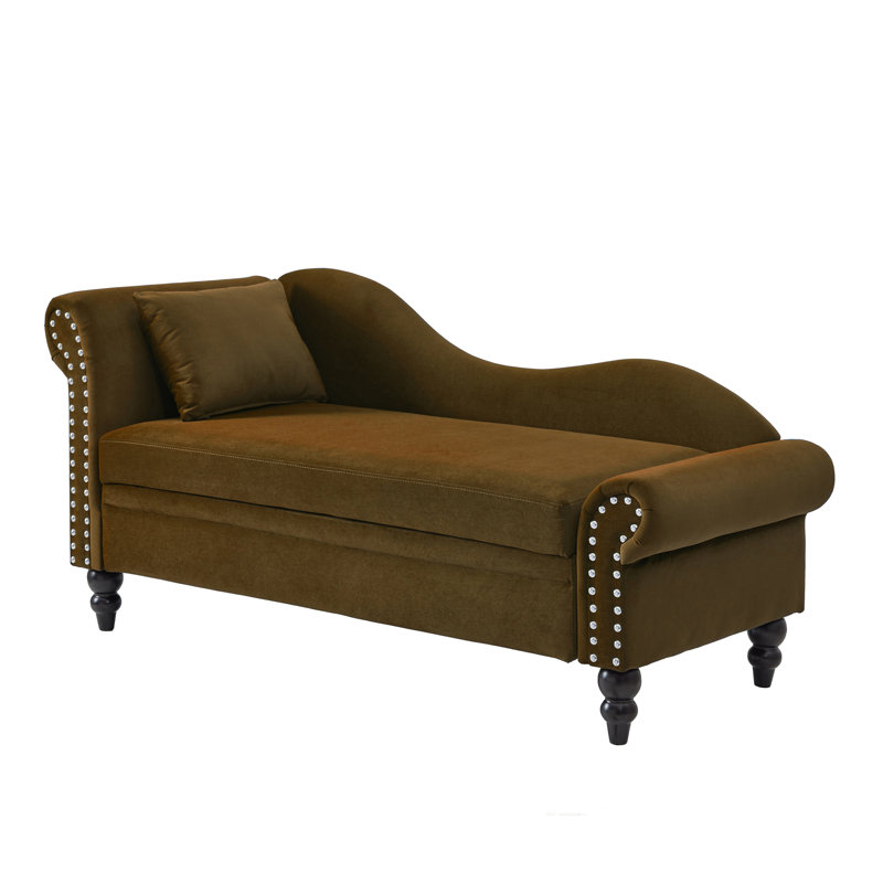 Chaise longue rembourrée en velours avec rangement de 65 pi, Brun