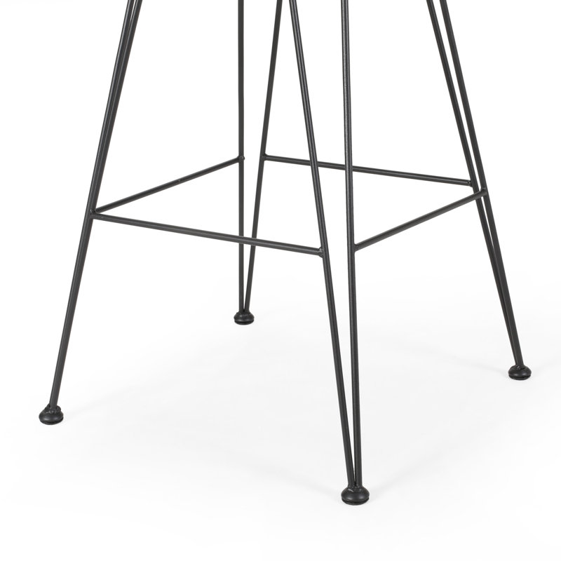 Endicott Wicker Outdoor 30'' Bar Stool with Cushion, Light Brown Frame / Biege Cushion