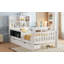 Lit plateforme simple avec tableau noir, lit plateforme en bois massif avec tiroirs et tablettes de rangement, design amusant et peu encombrant, blanc-1627780780-1627780787