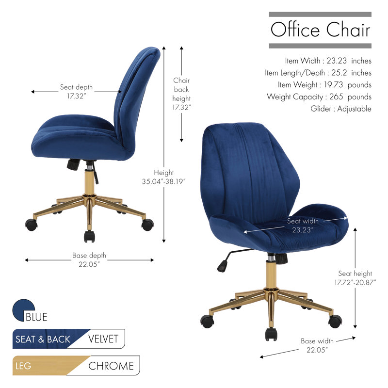 Suzette Velvet Task Chair, Blue