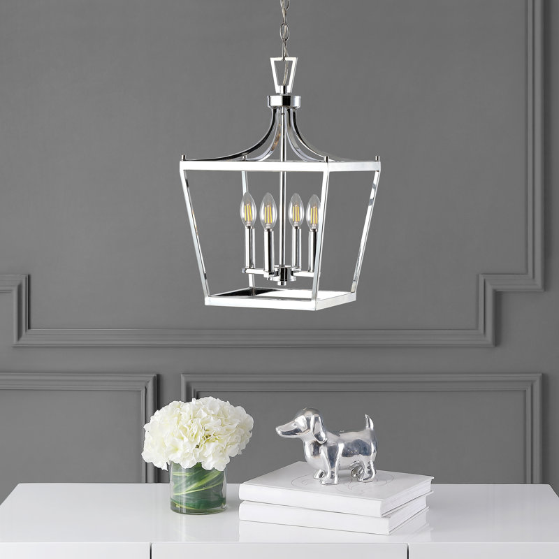 Luminaire suspendu géométrique à 4 lumières Napoli, Chrome poli
