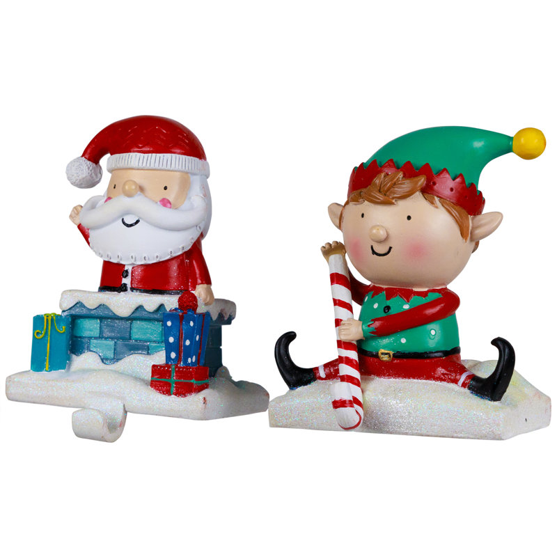 Santa and Elf Resin Christmas Stocking Holders Set