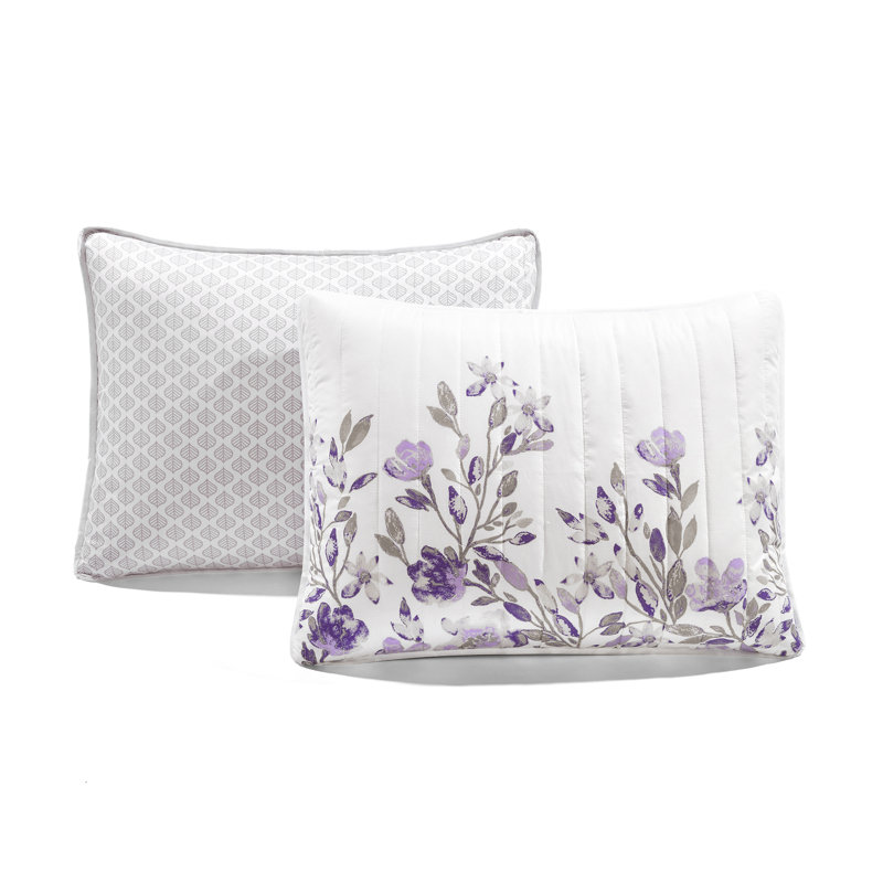Microfiber Reversible 3 Piece Quilt Set, King Quilt + 2 Shams, Gray/Purple