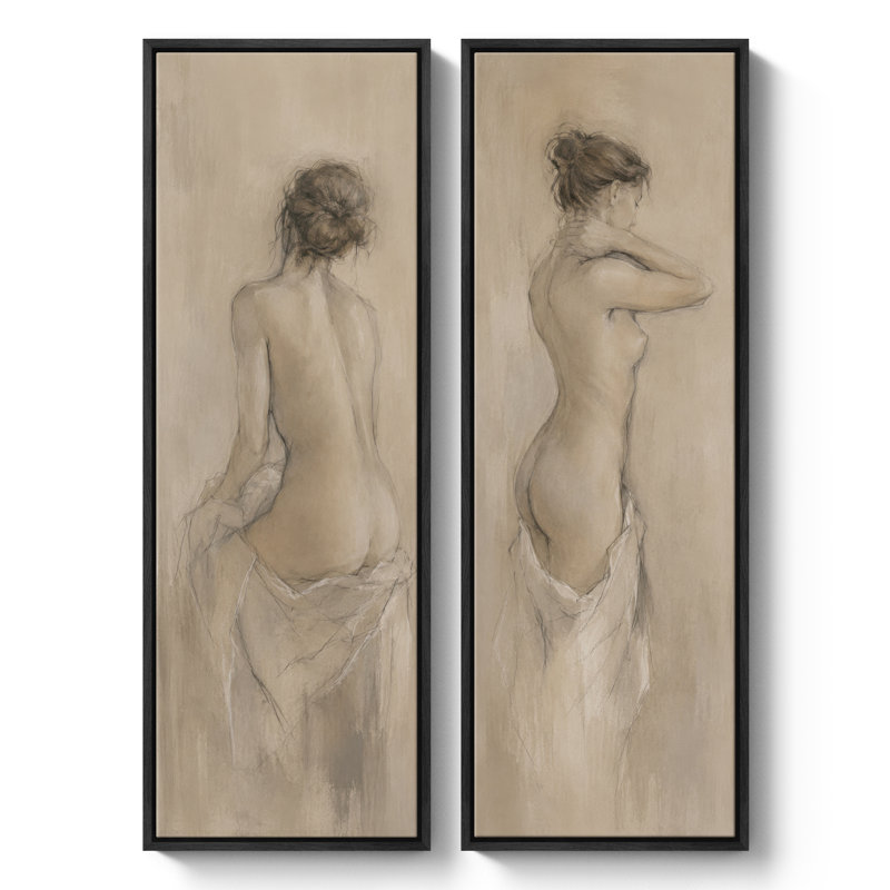 Décor minimaliste figuratif représentant une figure féminine neutre – Ensemble de 2 impressions d'art encadrées sur toile 60 po x 20 po x 2