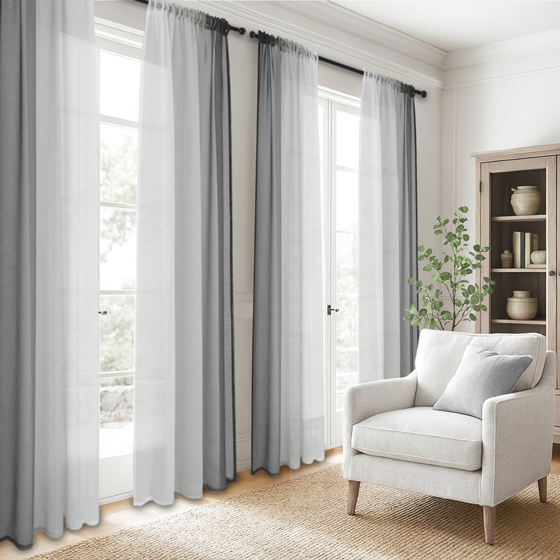 Gradient Sheer Curtains for Room Decor,Chiffon Gradient Semi Voile Rod Pocket Window Drapes,Set of 2, Grey, 54" W x 84" L
