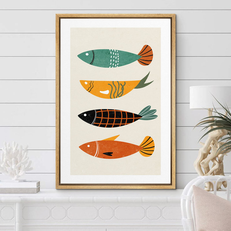 Motif de poissons océaniques formes Mid-Century moderne minimaliste chic Relax Calme coloré, Naturel, H 36 po x l 24 po