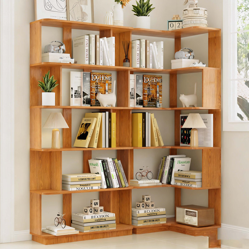 Set of 2 free combination bookcase space saving corner bookshelf 55cm plus 80cm length dark OAK color and other 4 colors for option