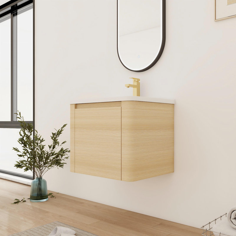 24''Single Bathroom Vanity With Ceramic Top, 24", Beige