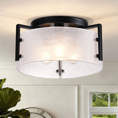 15.75" Handmade Opal White Glass Flush Mount Ceiling Light Fixture