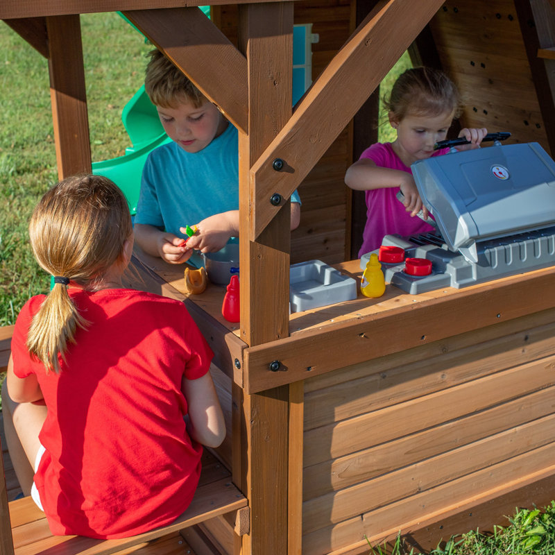 Cedar Cove Wooden Swing Set with Dual Slides and Clubhouse