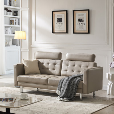 Canapé en cuir Mugisha de 72 pouces, causeuse capitonnée à 2 places avec dossier large et coussin très profond, canapé en cuir de style Mid-Century moderne avec pieds en métal pour salon, appartement, bureau