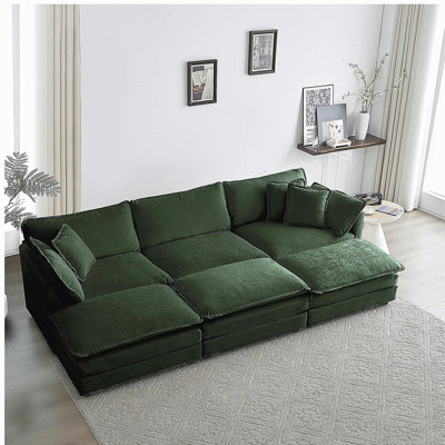 Canapé modulaire confortable à assise profonde et réversible modulaire à 6 places avec 3 repose-pieds, 3 coussins décoratifs et 2 coussins d'accoudoirs