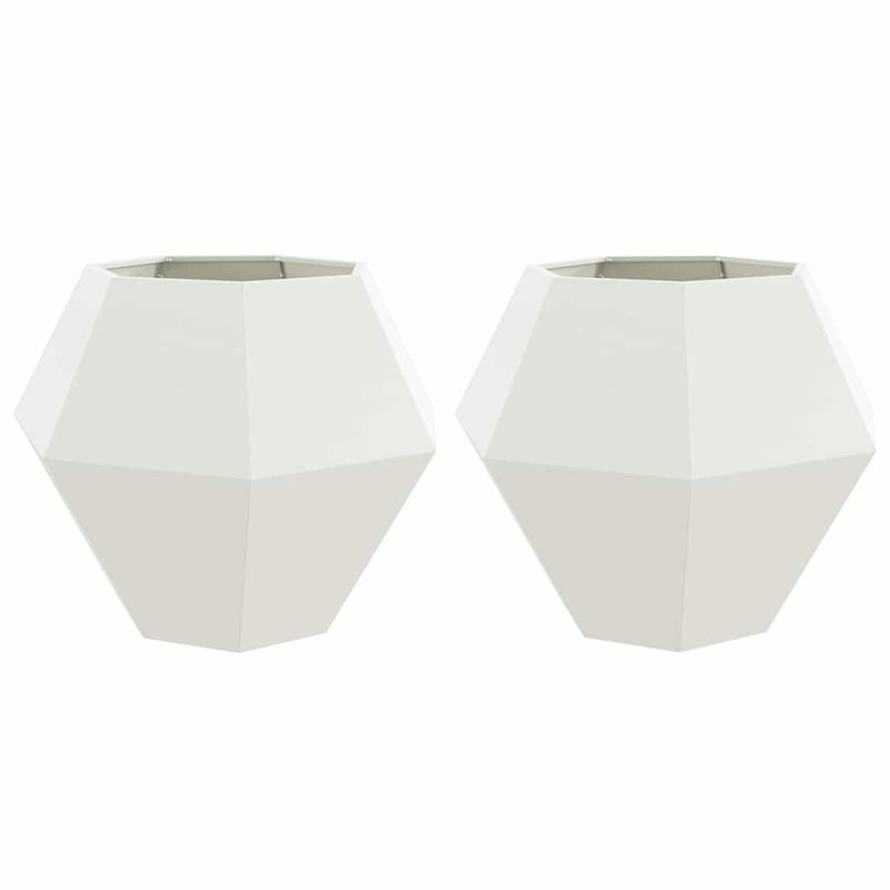 Planter 2 Pcs Steel, 80cm H x 100cm W x 100cm D, White