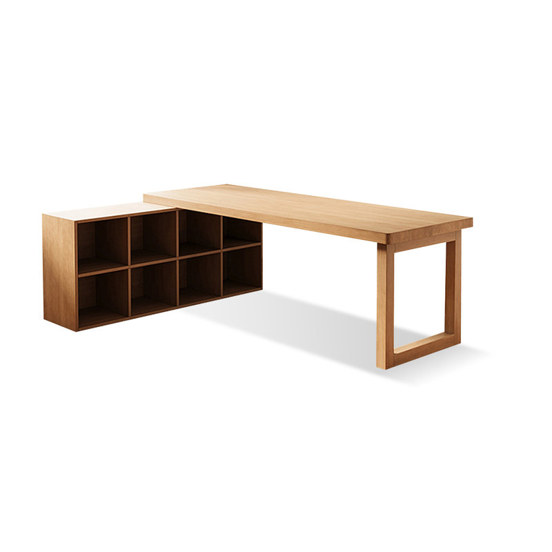 Burlywood L-Shaped Solid Wood desk, 29.53" H x 62.99" W x 55.12" D, Left Hand Return