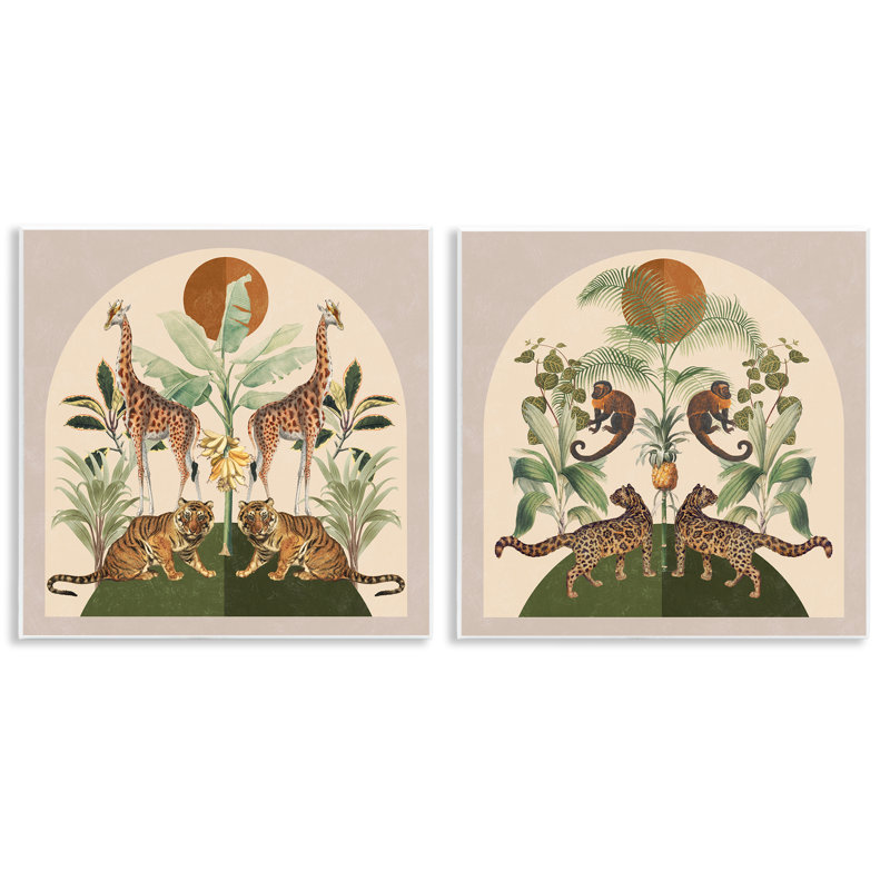 «Jungle Animals Foliage Illustration», ensemble de 2 plaques murales par Victoria Barnes