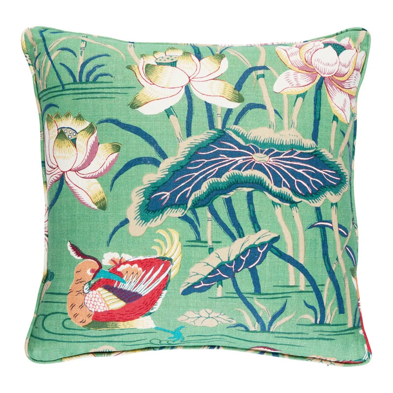 Housse de coussin en lin Lotus Garden, Jade/Brown
