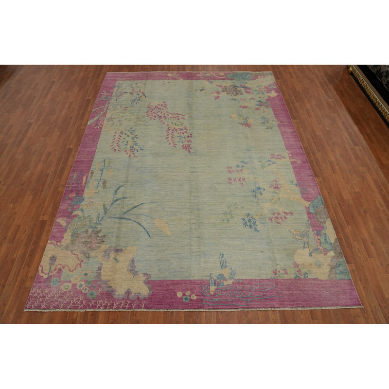 Tapis floral coloris art déco 9 x 12