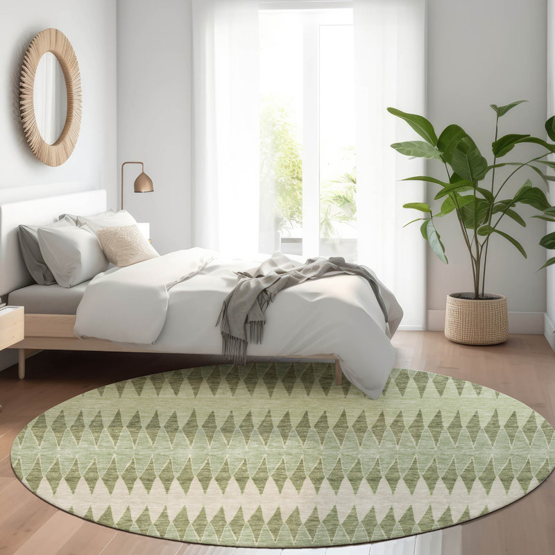 Premium Machine Washable Prisco Aloe Rug, Round 8'