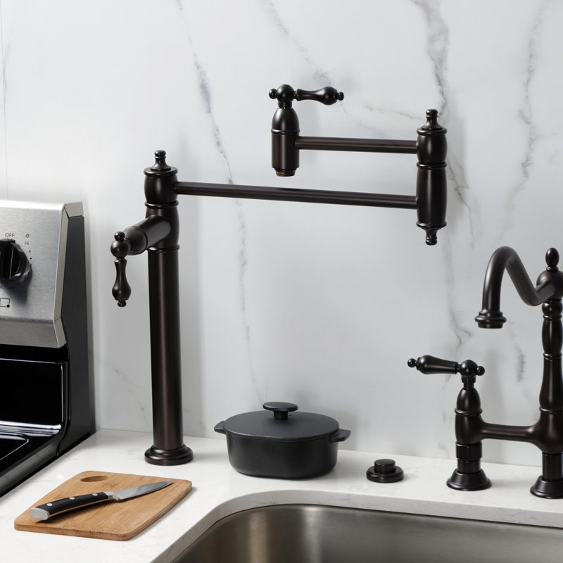 Kingston Brass Restoration Two-Handle 1-Hole Deck Mount Pot Filler Faucet, Oil Rubbed Bronze