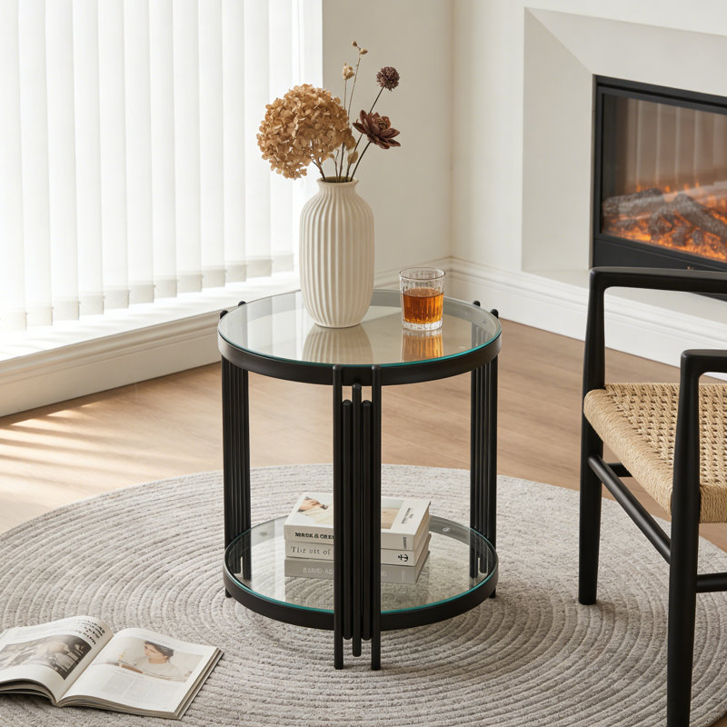 Table d'appoint avec pieds en verre Harp-Style, Noir