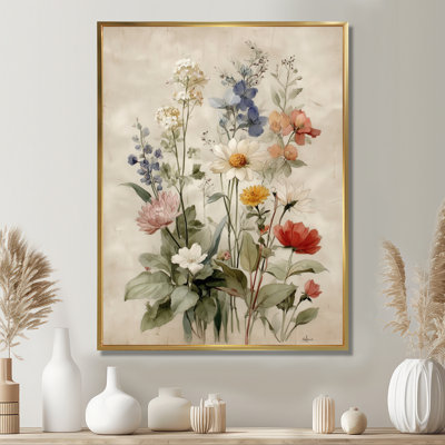 Vintage Farmhouse Bouquet Of Wildflowers - Wildflowers Canvas Art, Green Floral Wall Art