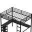Lit mezzanine double avec bureau en forme de L et tablettes ouvertes, structure robuste, glissade pour un accès sécuritaire, finition en bois rétro, bureau, assemblage facile, utilisation rapide