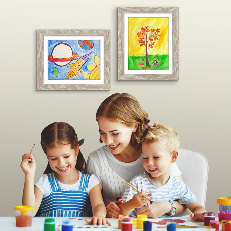 Wiedeman Kids Art Frame 10 x 12.5” with 8.5 x 11” Mat - Composite Wood with Glass (Set of 2), Driftwood