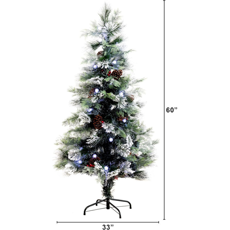  Artificial Flocked Pinecone Berry Christmas Tree with Lights