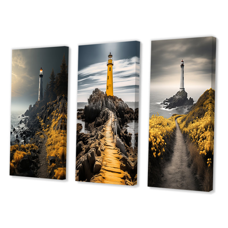 «Coastal Sky Misty Horizon», 3 pièces, H 20 po x l 36 po, Toile tendue