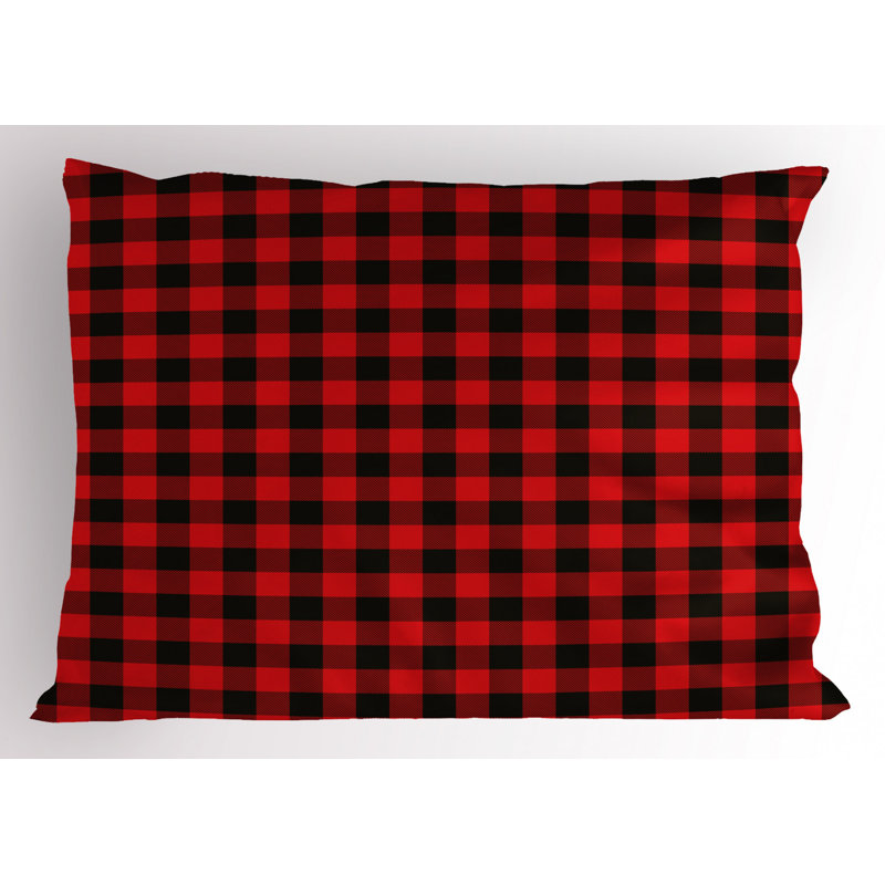 King Size Red and Black Plaid Polyester Pillow Sham