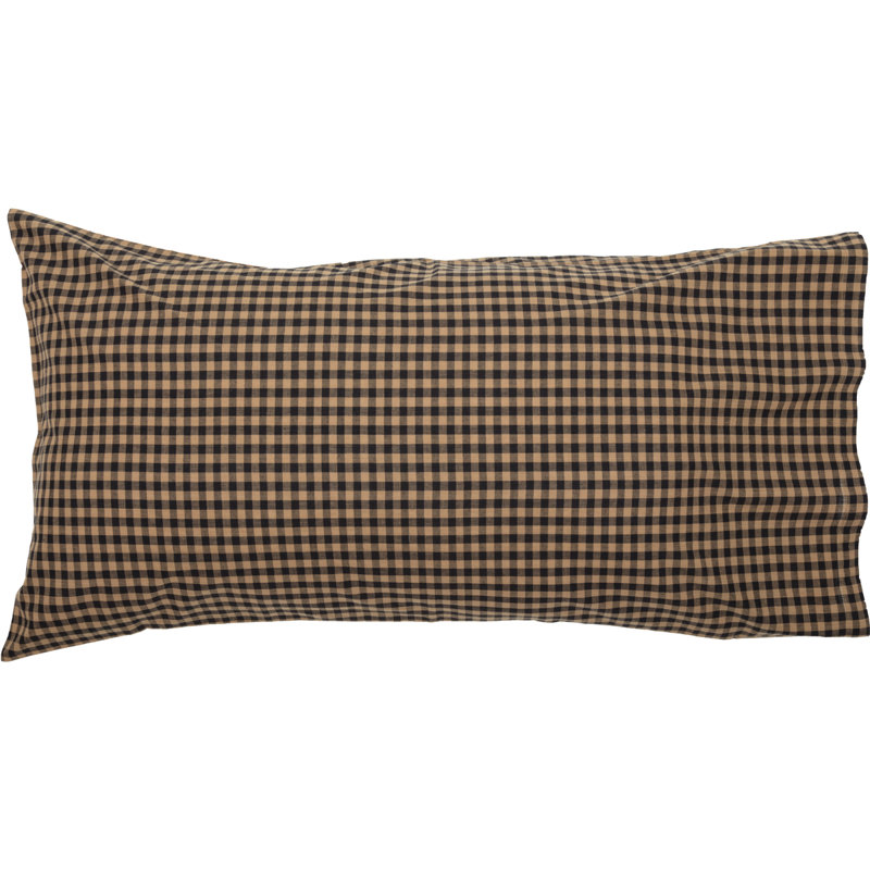 King Size Black and Khaki Checkered Cotton Pillowcase Set