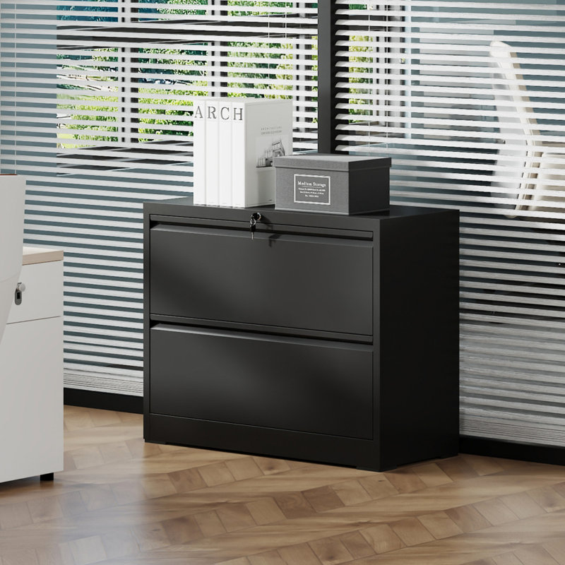 2 Drawer Lateral File Cabinet With Lock – Heavy-Duty Metal Filing Cabinet For Home Office, Space-Saving Wide Storage For Letter/Legal/A4/F4, Silent Full-Extension Slides, Easy-Assembly