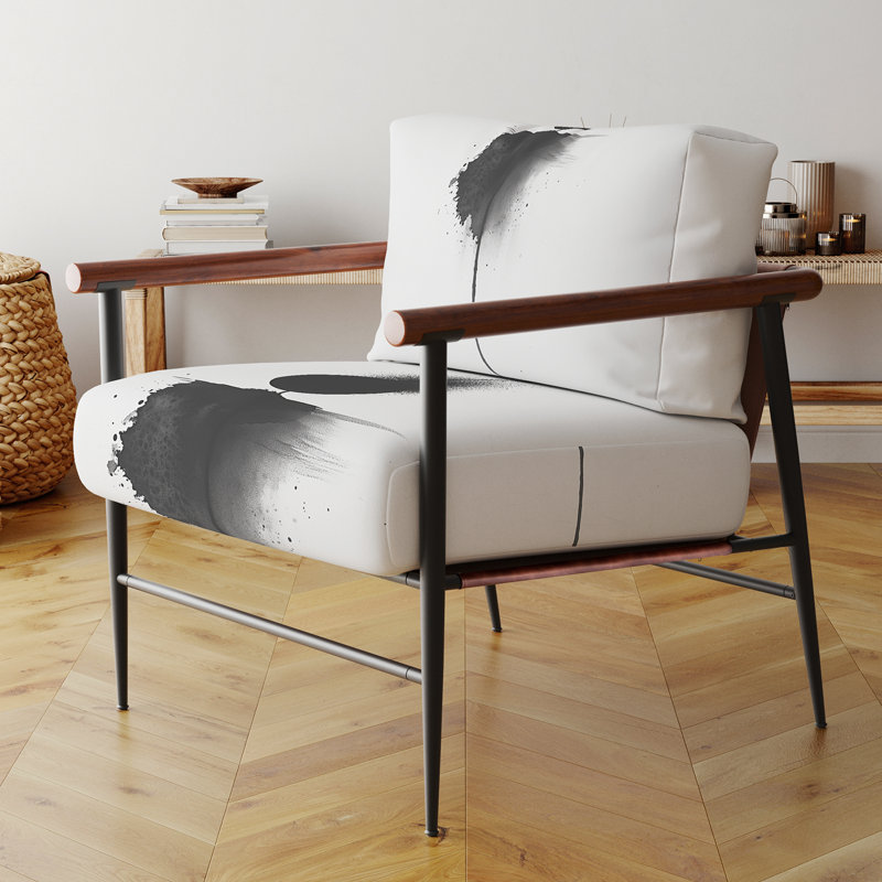 Chaise d'appoint abstraite minimalisme - Midnight Dot & Line I, Bras ronds bruns