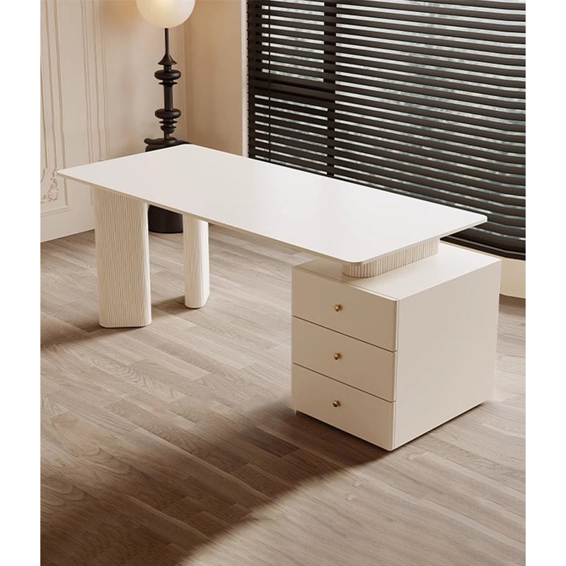 Bureau de table en bois fritté blanc clair de luxe clair avec armoire, 29.53" H x 62.99" W x 31.5" D