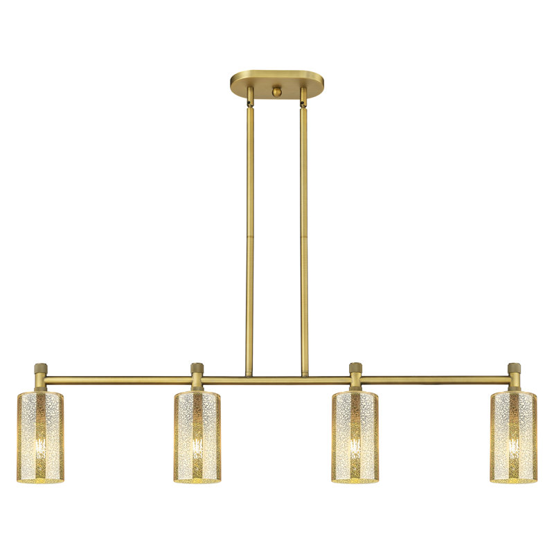 Luminaire suspendu pour îlot 4 lumières Crown Point, H 9,88 po x l 43,75 po x P 3,88 po, Mercure, Laiton brossé