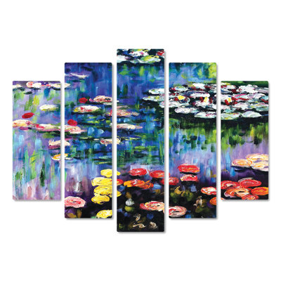 Water Lilies Of Giverny Pond by Claude Monet - 5 Piece No Frame Painting on MDF