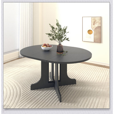 Expandable Oval Dining Table With Removable Leaf For Farmhouse Kitchens, Trestle X Shaped Base, Black Finish