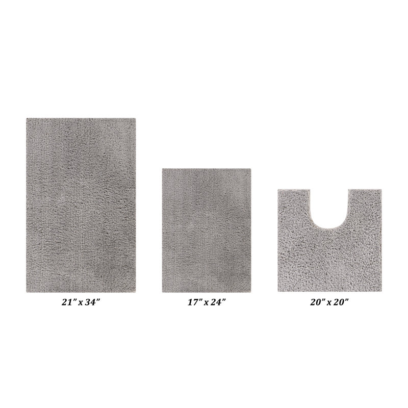 Ensemble de 3 tapis de salle de bain en peluche lavables à la machine 100% polyester de la collection Loida, Gris