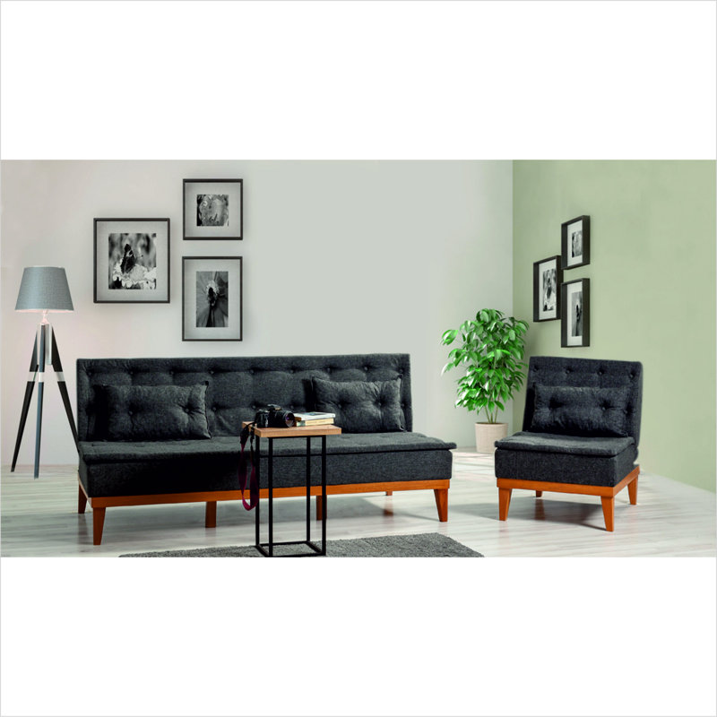Ensemble de salon inclinable 2 pièces Auer, 100 % lin anthracite