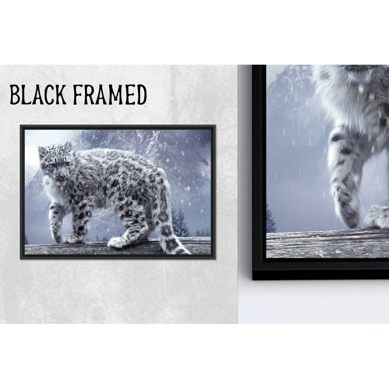 Impression sur toile léopard des neiges: Élégante décoration murale animal d'hiver, 1P BlackFramedCanves, 47,3 po H x 67 po l