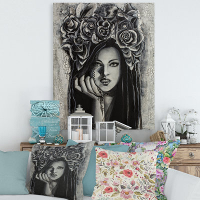 Portrait d'une jeune femme avec des fleurs III - reproduction d'art sur toile