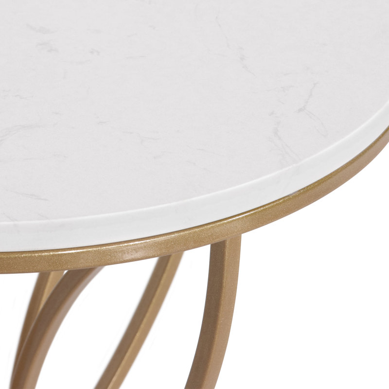 Alaxander Marble Top Pedestal End Table, Gold