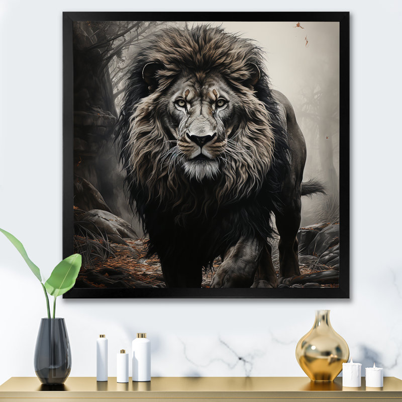 Décoration murale lion ombres de la fierté 2 - Lion, Cadre photo noir, H 30 po x l 30 po x P 1,5 po
