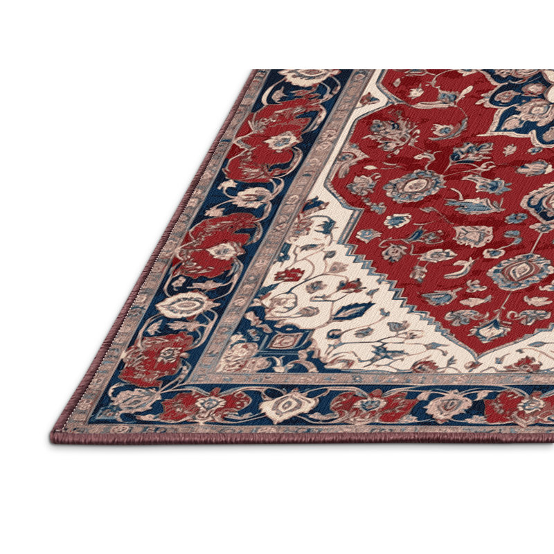 Tapis rouge persan lavable à la machine, Carré 5 pi