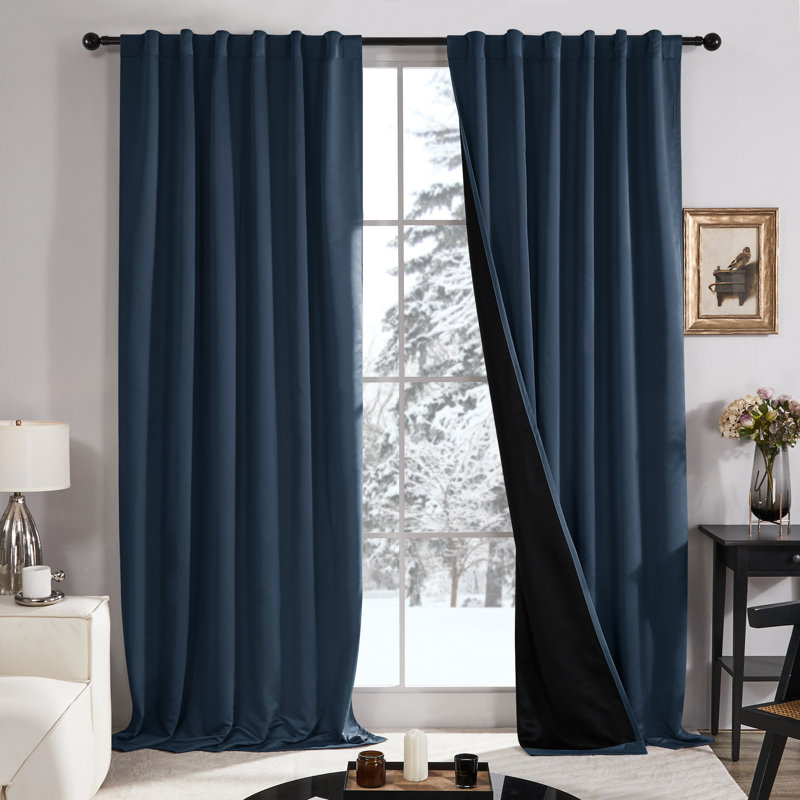 Andrijana Blackout Curtain Pair, 52" W x 95" L, Navy